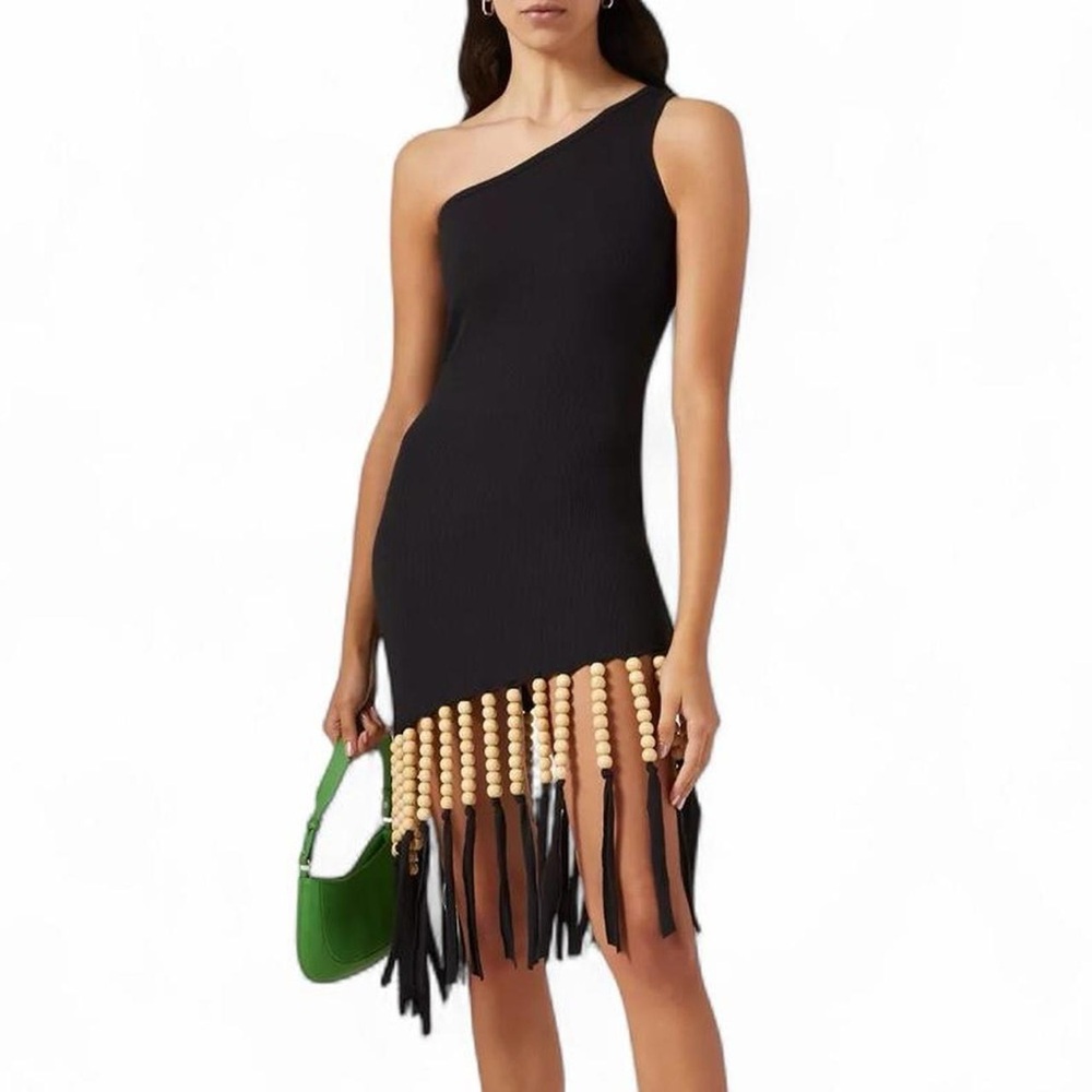 Simon Miller Black Asymmetrical Dress with Fringe